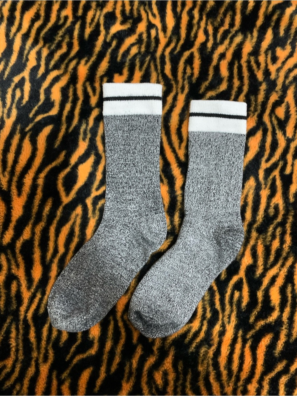Premium Gray Crew Socks with White Cuff and Stripe